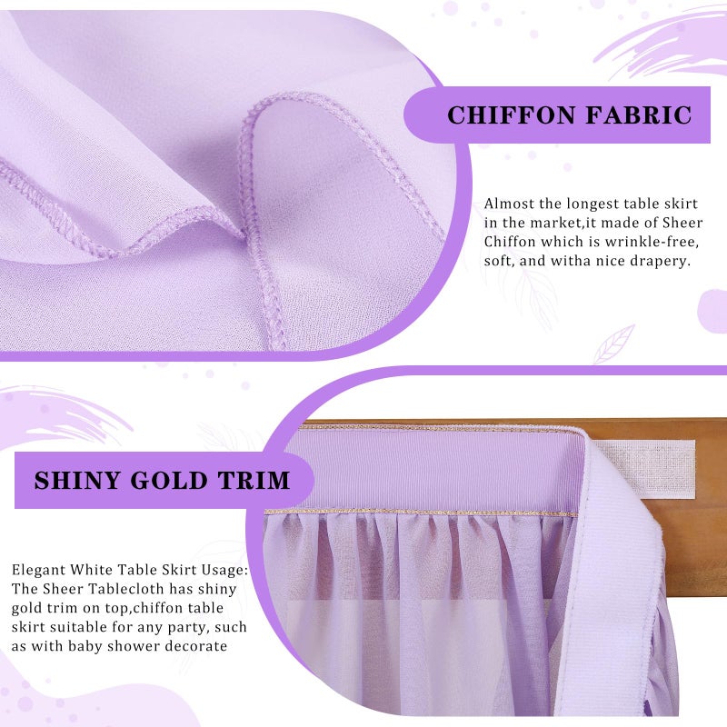 QueenDream 14ft Lavender Chiffon Table Skirt Purple Sheer Tablecloth for Rectangle Tables for Baby Shower Birthday Party Decorations - Image 2